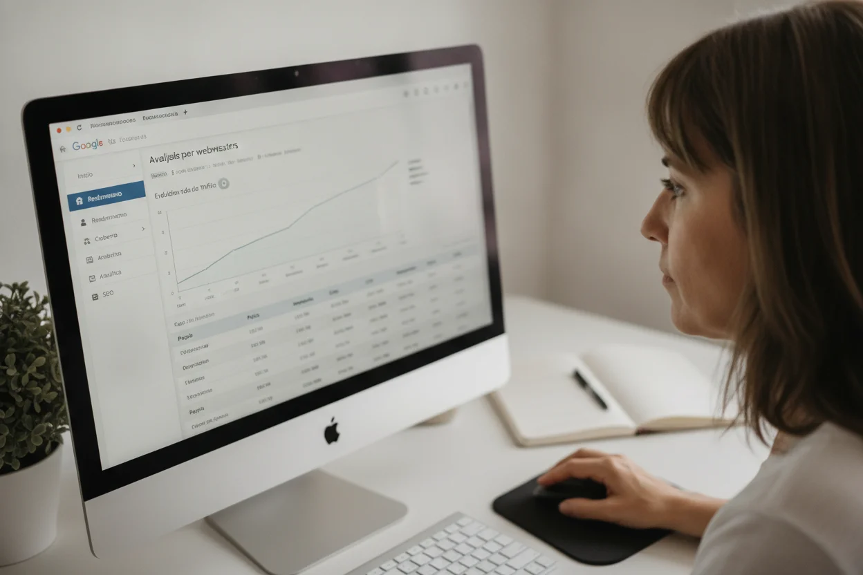 Una mujer revisa el estado de indexación de una web en un panel de Search Console