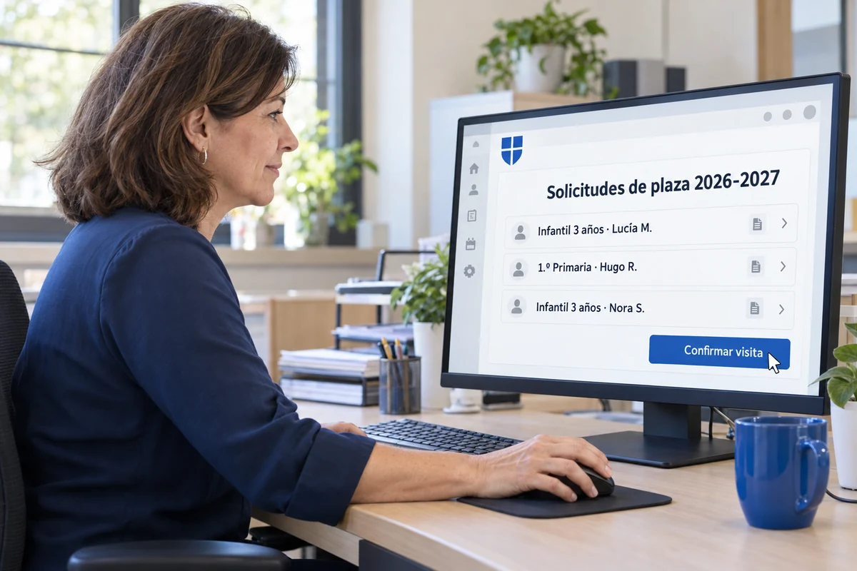 Secretaria de un colegio confirma una visita desde las solicitudes de plaza de su web