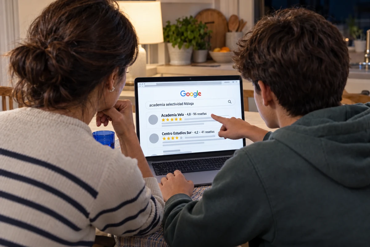Madre e hijo comparan en Google academias de selectividad por sus reseñas