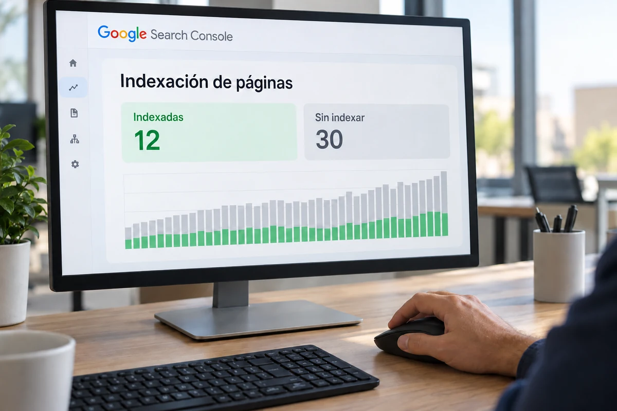 Search Console muestra 12 páginas indexadas y 30 sin indexar